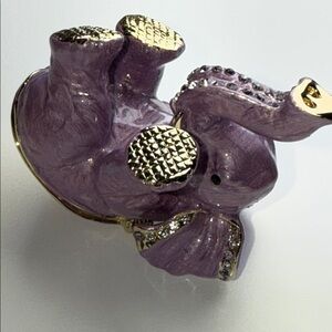 Rare Lilac Purple and Golden rhinestone Elephant secret stash trinket box